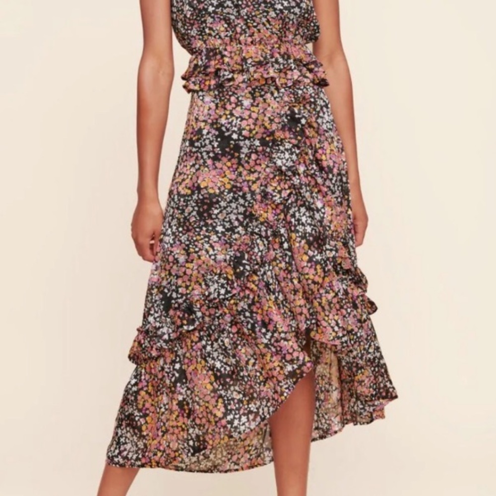 SUGAR + LIPS | NEW Black Multicolor Floral Blair Ruffle Midi Skirt size 1X